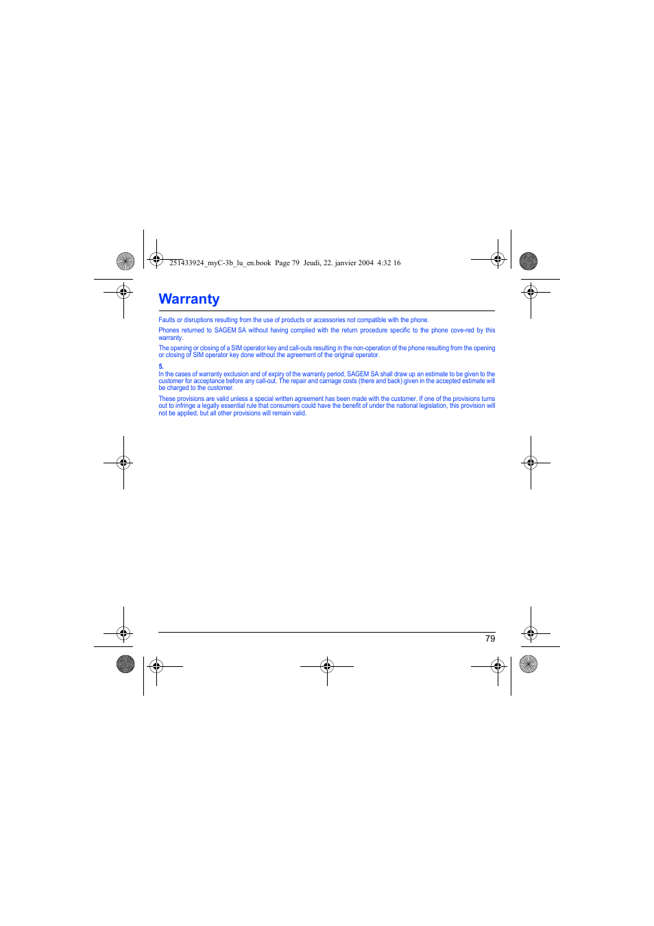 Warranty | Sagem myC-3b User Manual | Page 82 / 91