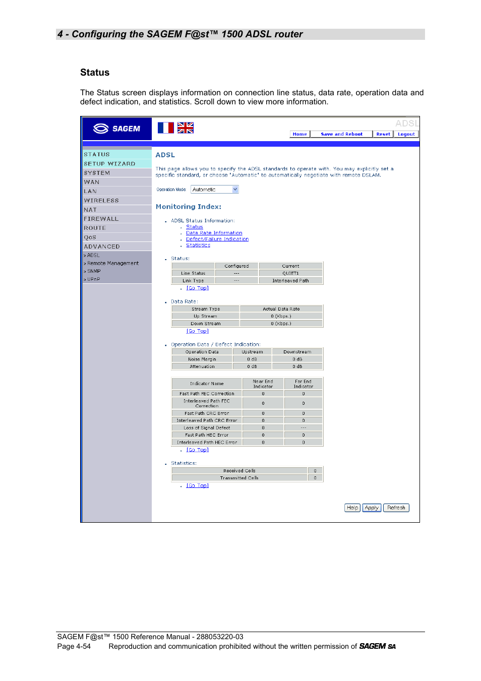 Status | Sagem F@ST 1500WG User Manual | Page 100 / 134