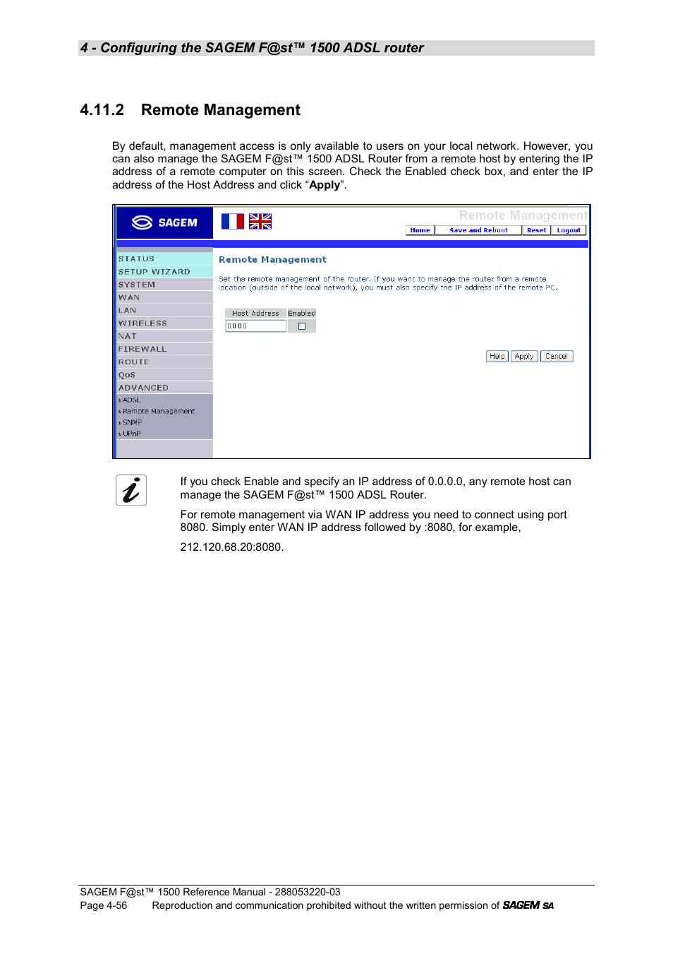 2 remote management | Sagem F@ST 1500WG User Manual | Page 102 / 134