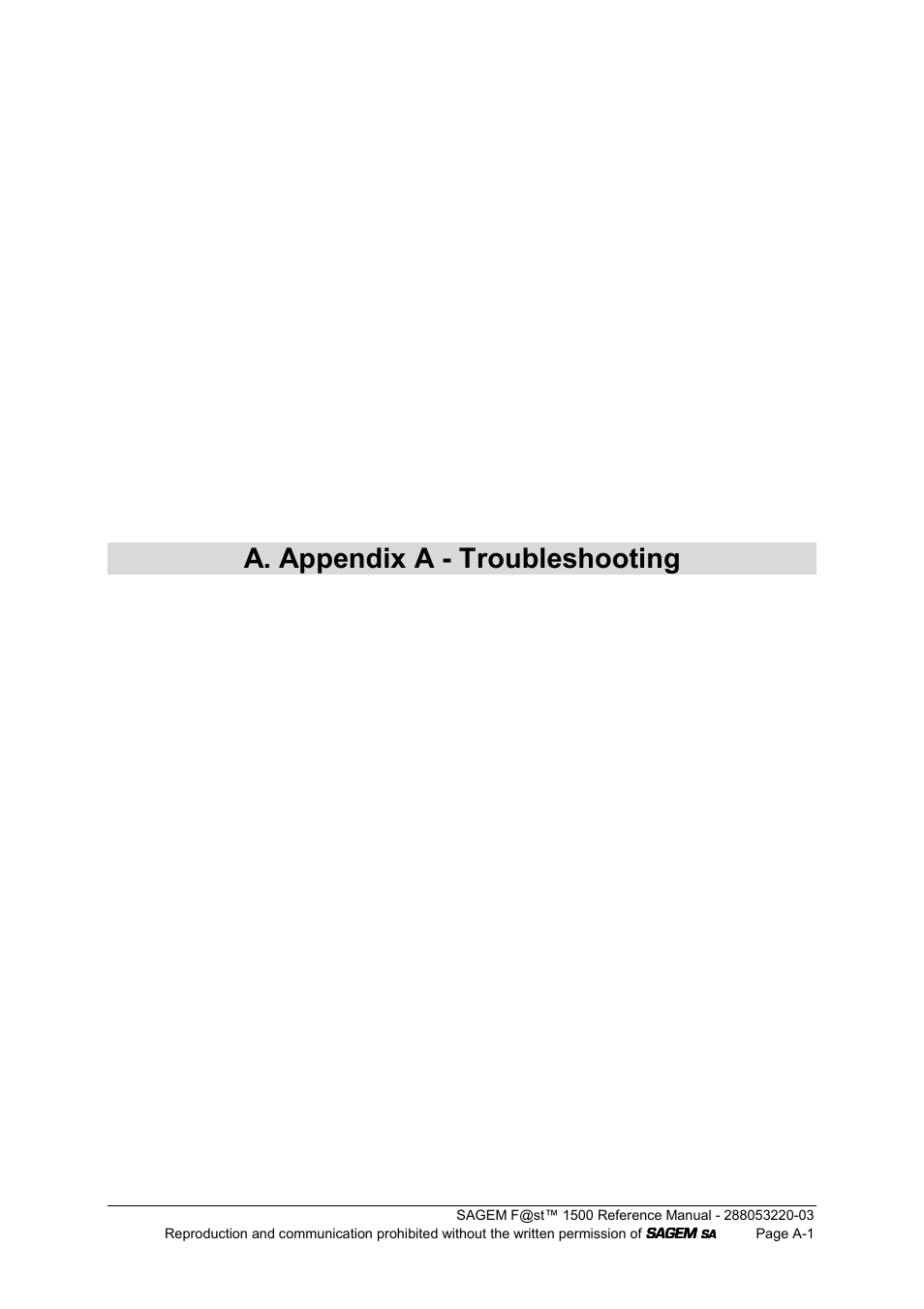 A. appendix a - troubleshooting | Sagem F@ST 1500WG User Manual | Page 107 / 134