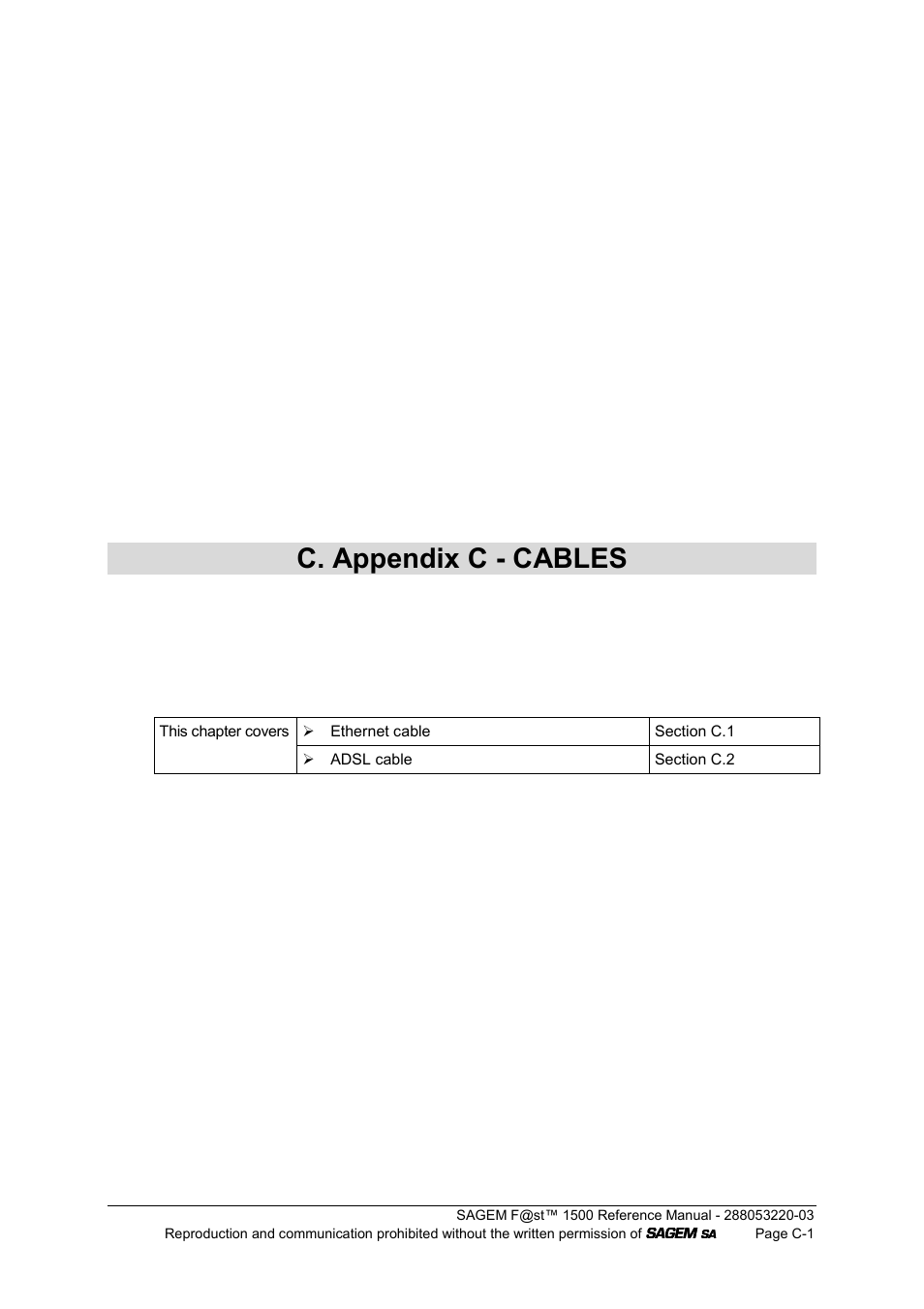 C. appendix c - cables | Sagem F@ST 1500WG User Manual | Page 115 / 134