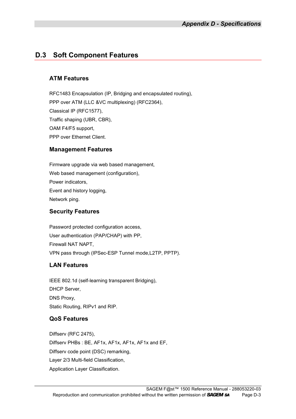 D.3 soft component features | Sagem F@ST 1500WG User Manual | Page 123 / 134