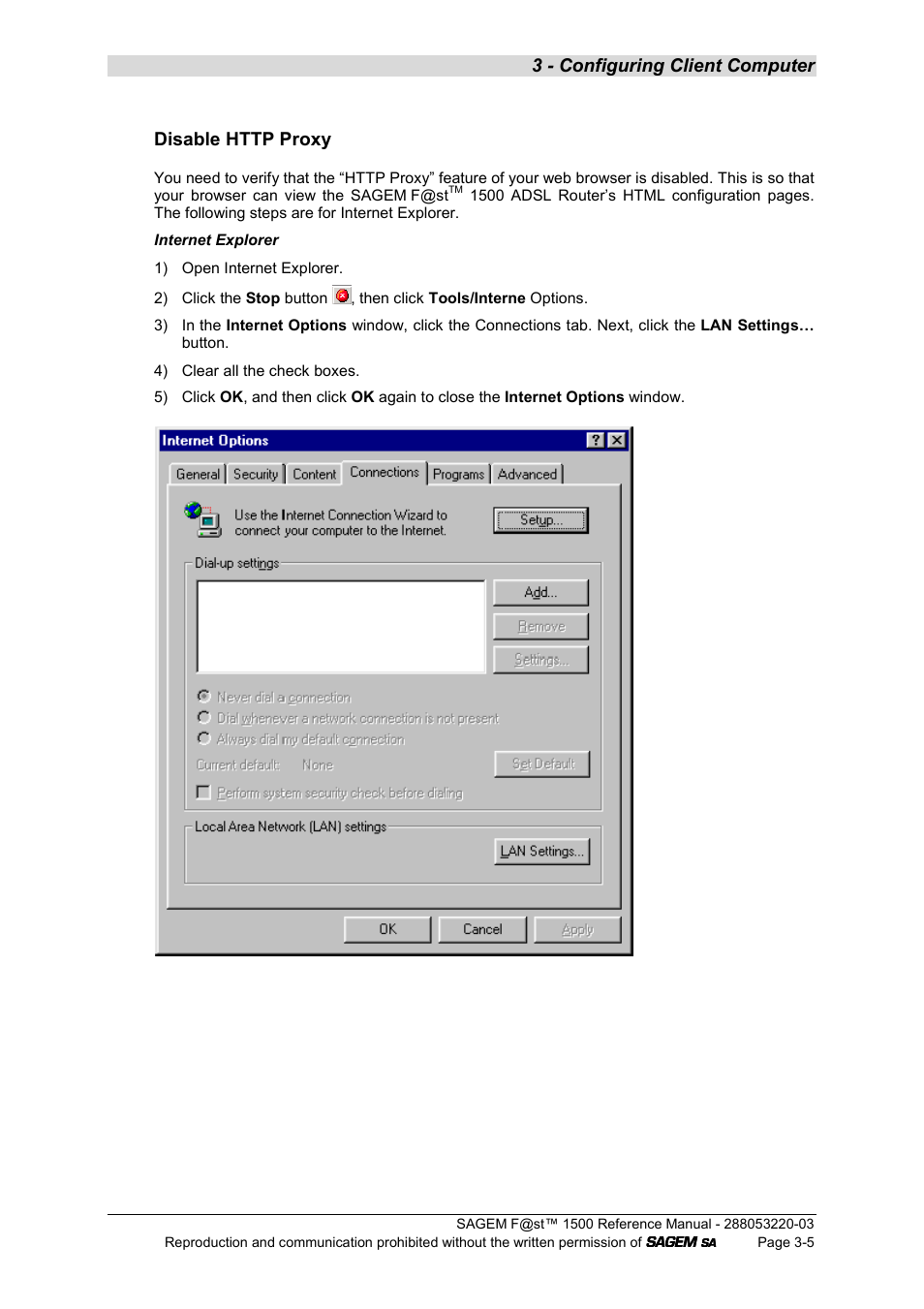 3 - configuring client computer | Sagem F@ST 1500WG User Manual | Page 29 / 134