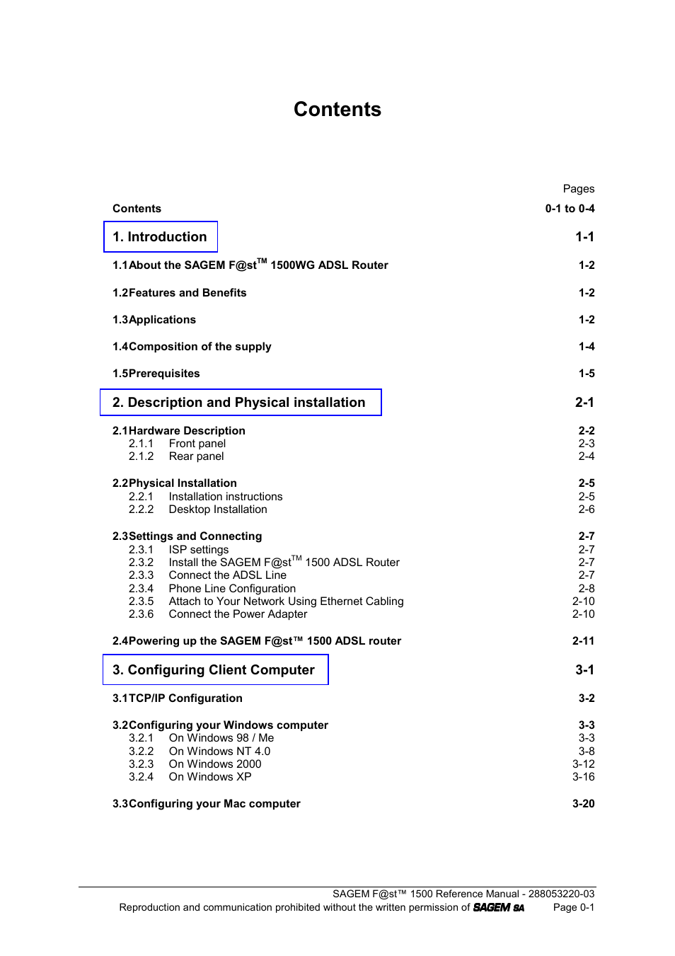 Sagem F@ST 1500WG User Manual | Page 3 / 134