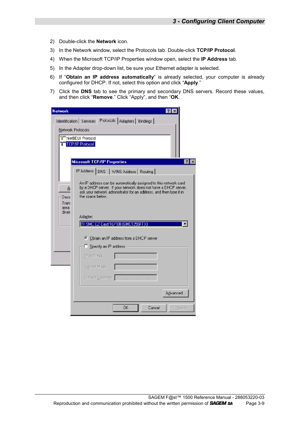 3 - configuring client computer | Sagem F@ST 1500WG User Manual | Page 33 / 134