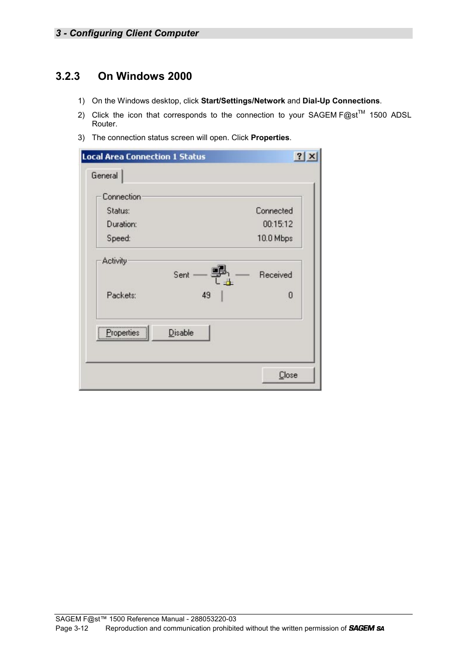 3 on windows 2000, 3 - configuring client computer | Sagem F@ST 1500WG User Manual | Page 36 / 134