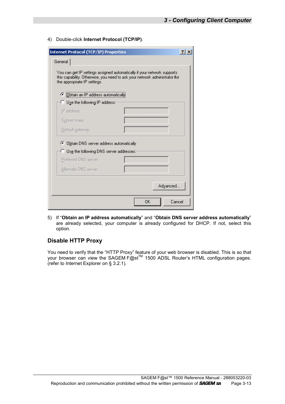 3 - configuring client computer | Sagem F@ST 1500WG User Manual | Page 37 / 134