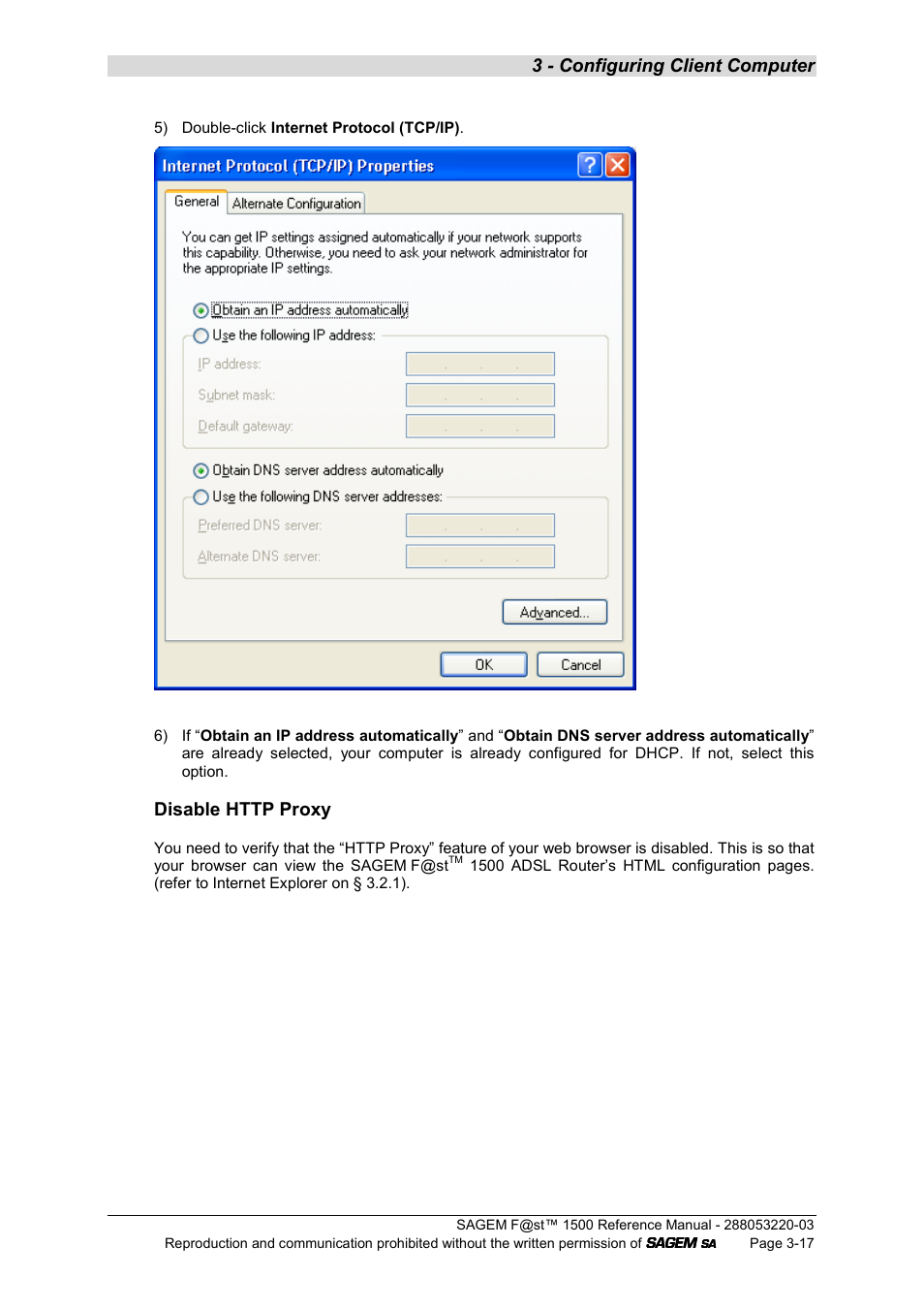 3 - configuring client computer | Sagem F@ST 1500WG User Manual | Page 41 / 134