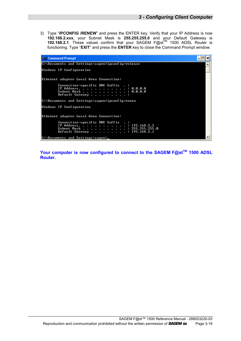 3 - configuring client computer | Sagem F@ST 1500WG User Manual | Page 43 / 134