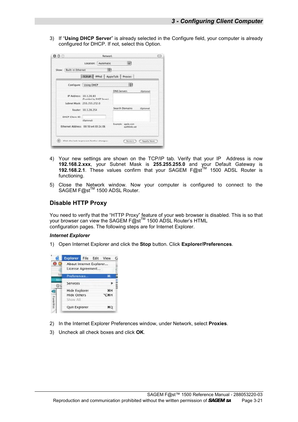 3 - configuring client computer | Sagem F@ST 1500WG User Manual | Page 45 / 134