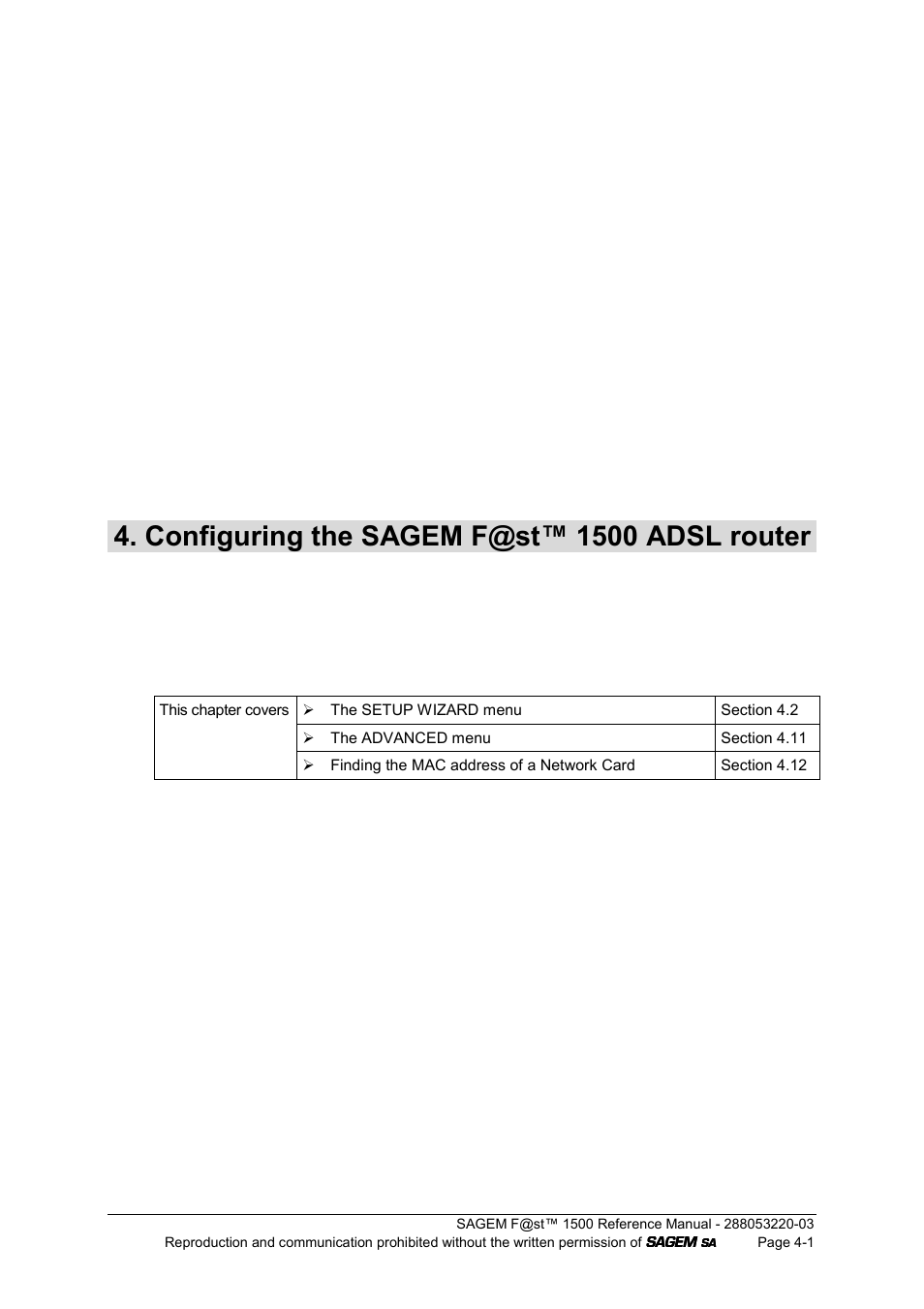 Configuring the sagem f@st™ 1500 adsl router | Sagem F@ST 1500WG User Manual | Page 47 / 134