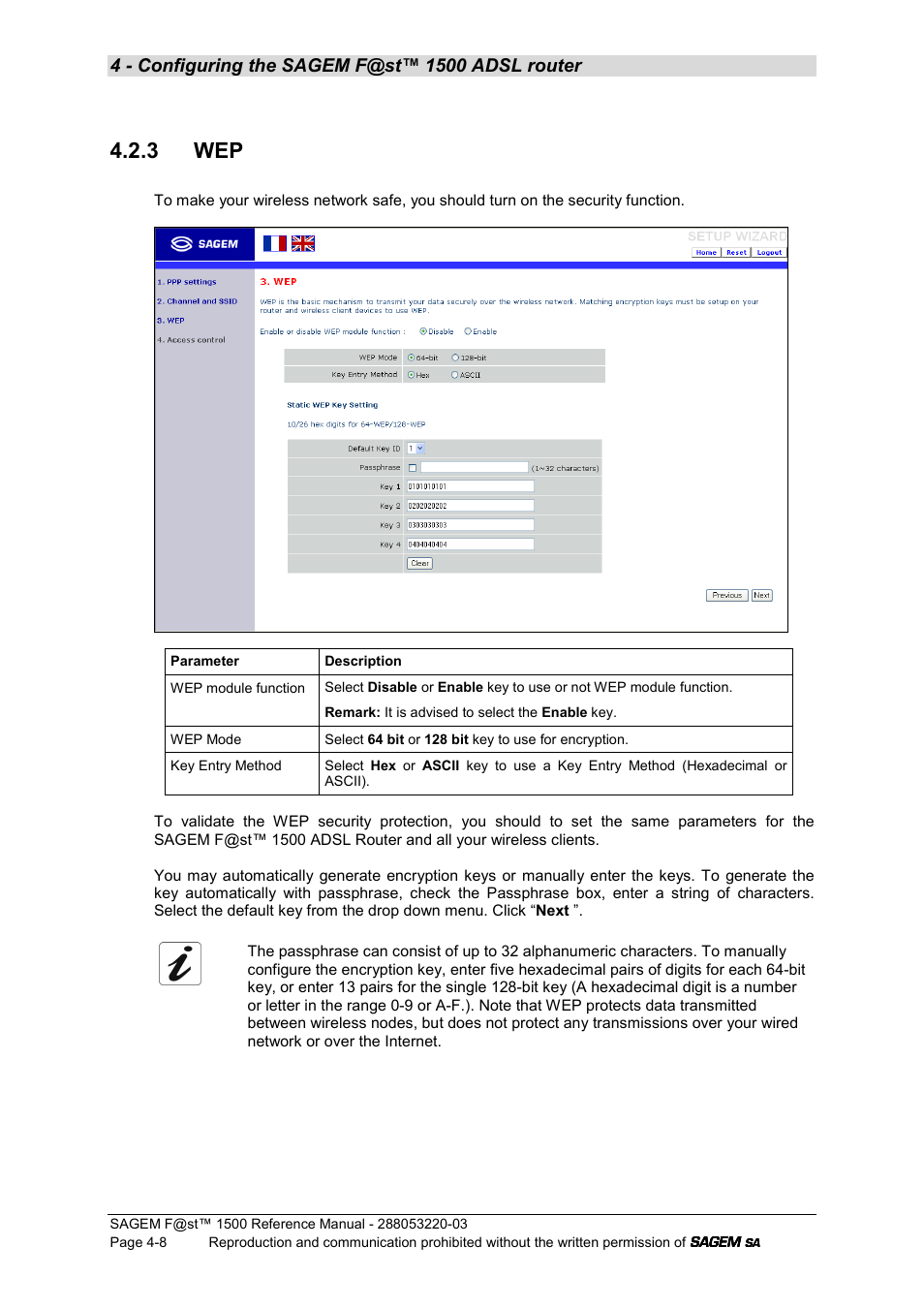 3 wep | Sagem F@ST 1500WG User Manual | Page 54 / 134