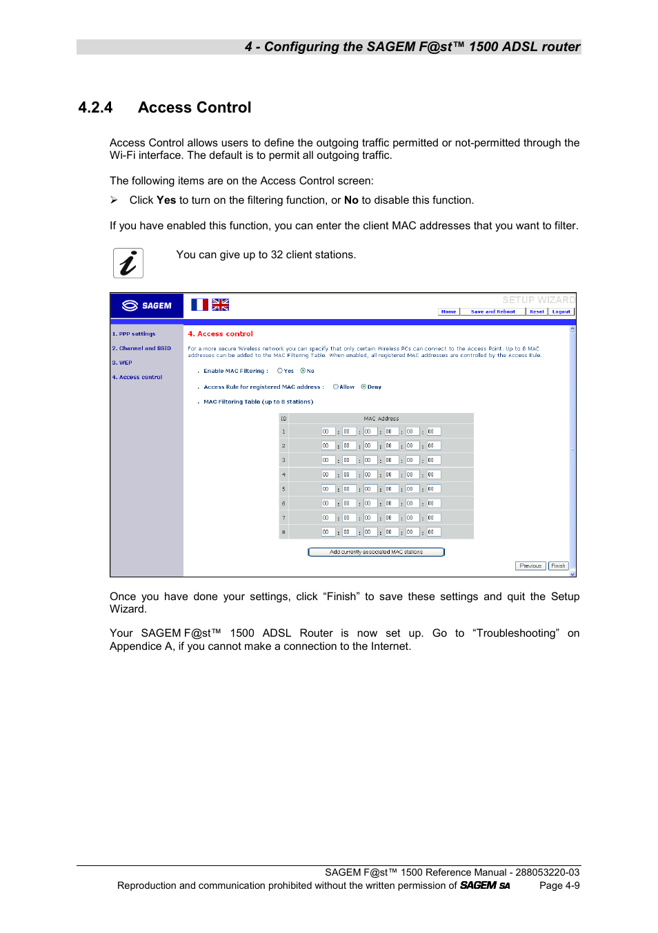 4 access control | Sagem F@ST 1500WG User Manual | Page 55 / 134