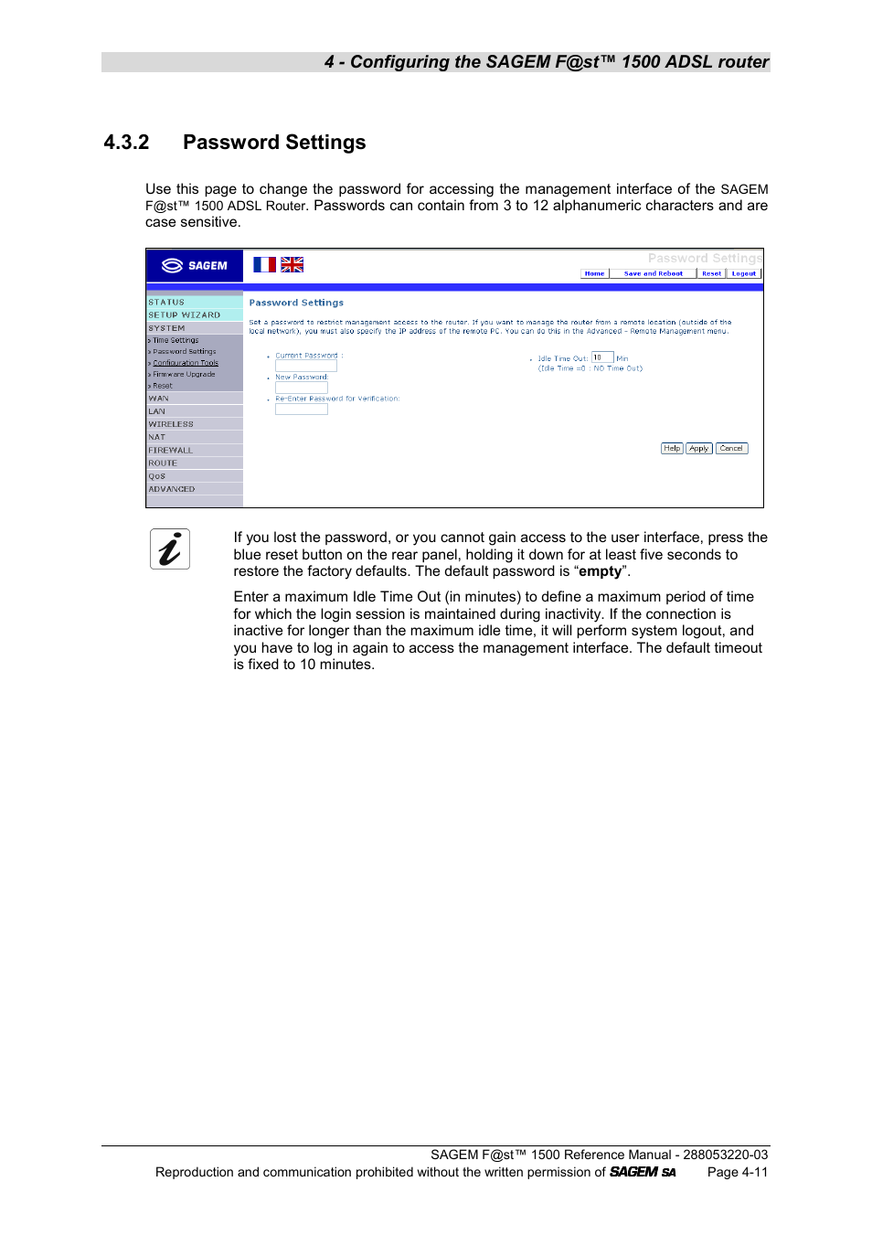 2 password settings | Sagem F@ST 1500WG User Manual | Page 57 / 134