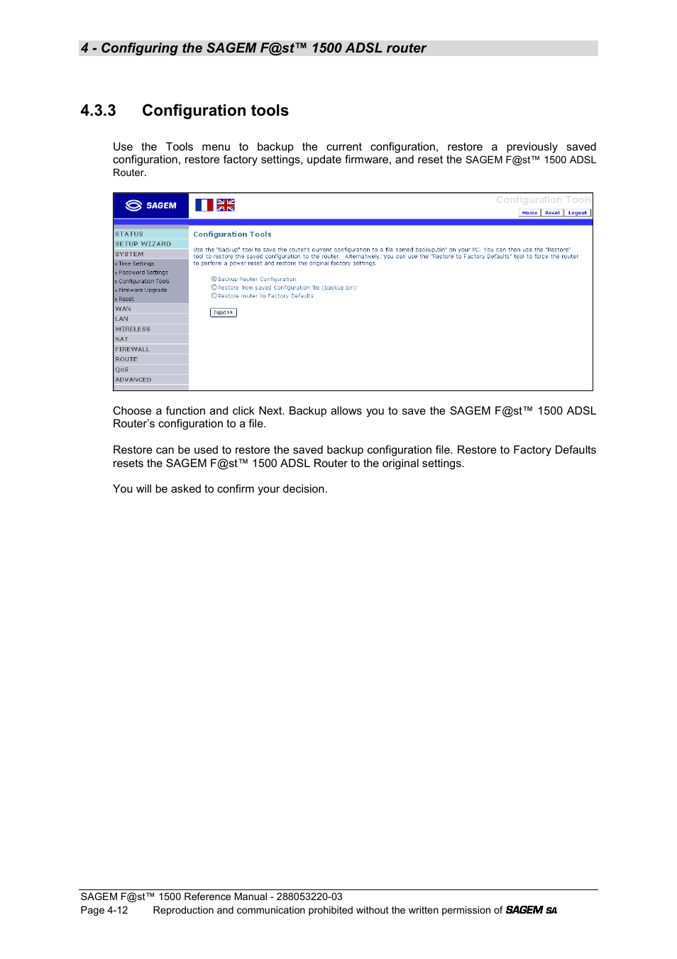 3 configuration tools | Sagem F@ST 1500WG User Manual | Page 58 / 134