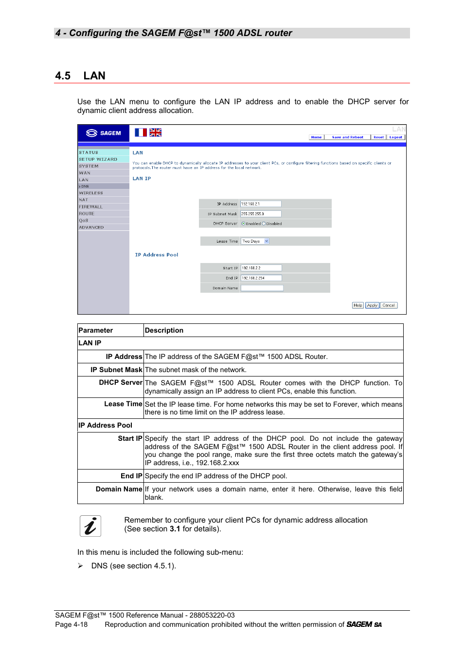 5 lan | Sagem F@ST 1500WG User Manual | Page 64 / 134