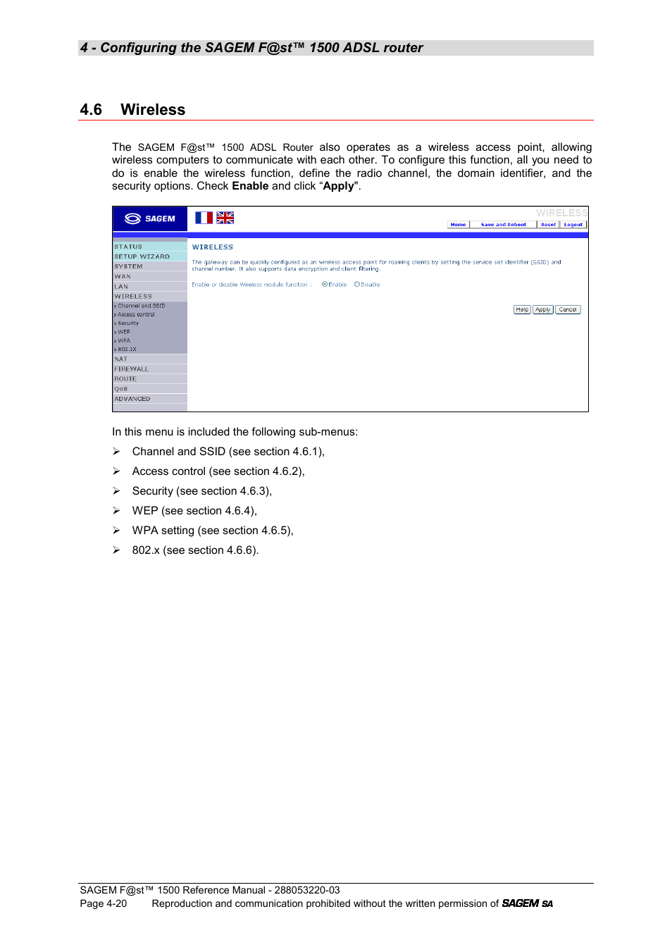 6 wireless | Sagem F@ST 1500WG User Manual | Page 66 / 134