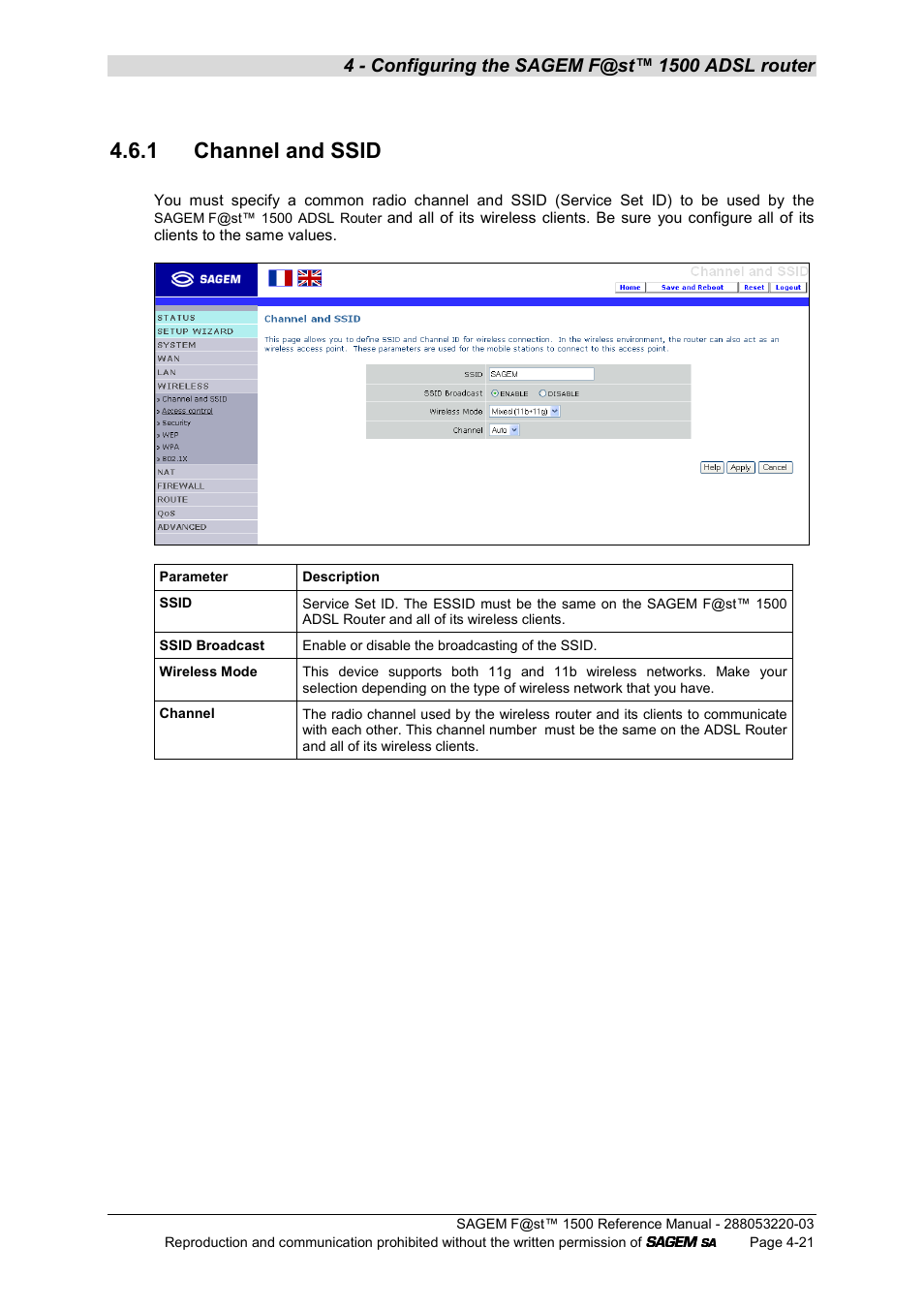 1 channel and ssid | Sagem F@ST 1500WG User Manual | Page 67 / 134