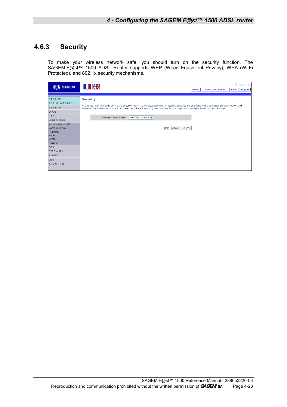 3 security to make your wireless network, 3 security | Sagem F@ST 1500WG User Manual | Page 69 / 134