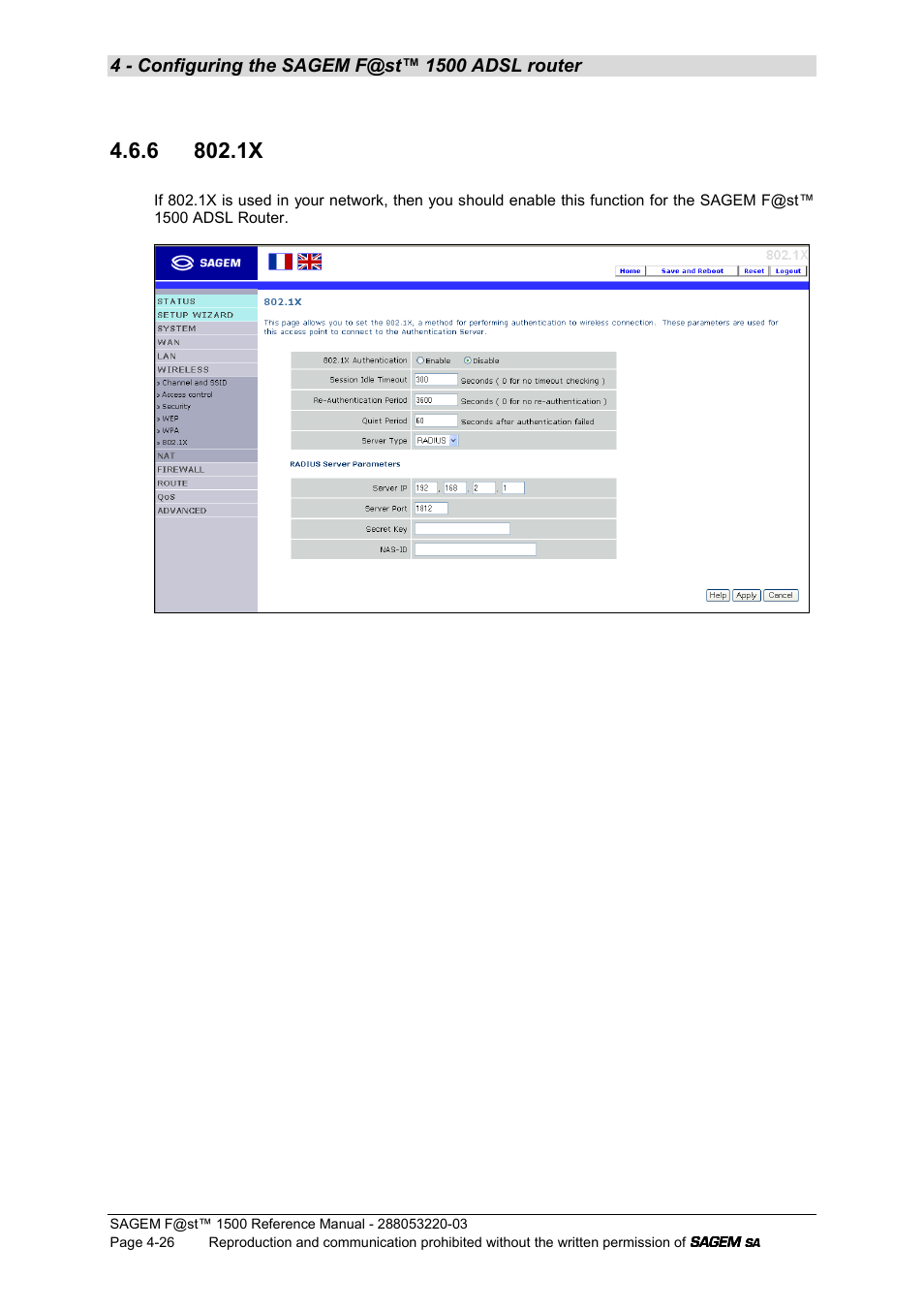 6 802.1x | Sagem F@ST 1500WG User Manual | Page 72 / 134