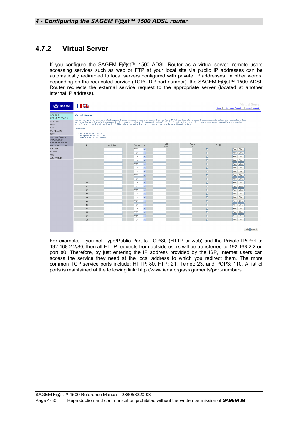 2 virtual server | Sagem F@ST 1500WG User Manual | Page 76 / 134