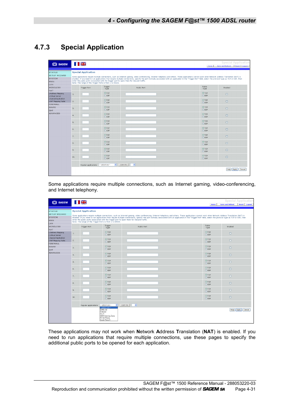 3 special application | Sagem F@ST 1500WG User Manual | Page 77 / 134