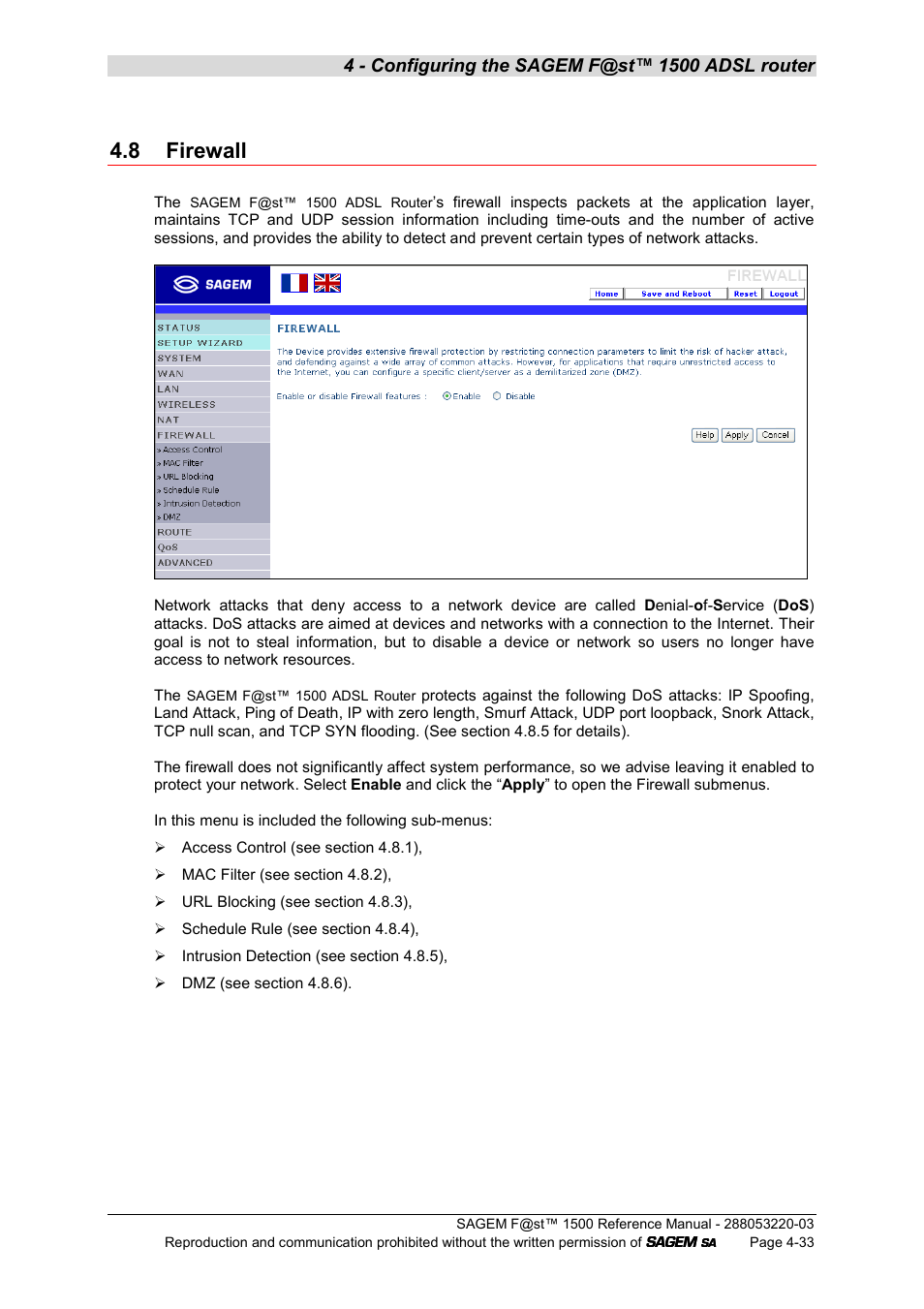 8 firewall | Sagem F@ST 1500WG User Manual | Page 79 / 134