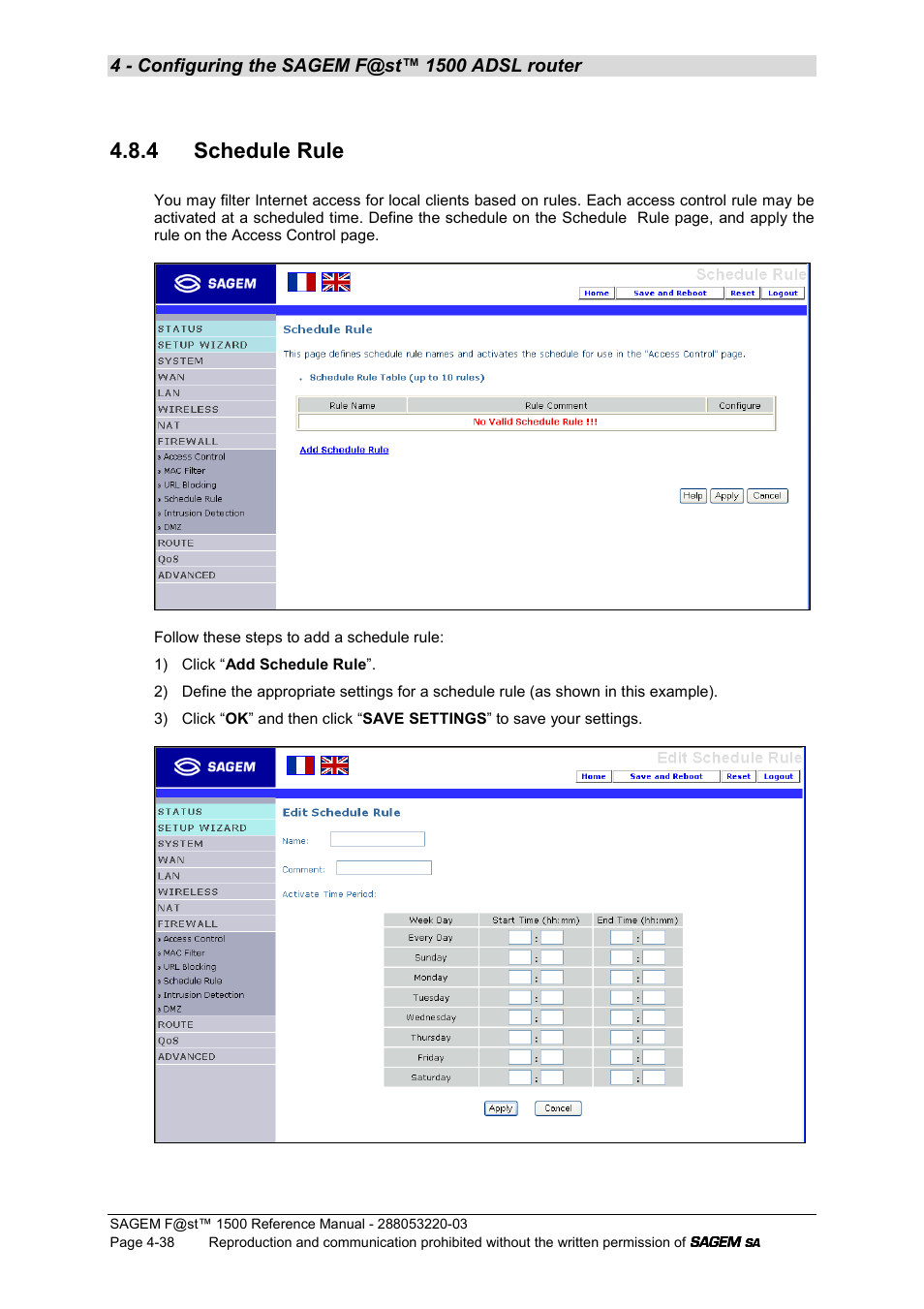 4 schedule rule | Sagem F@ST 1500WG User Manual | Page 84 / 134