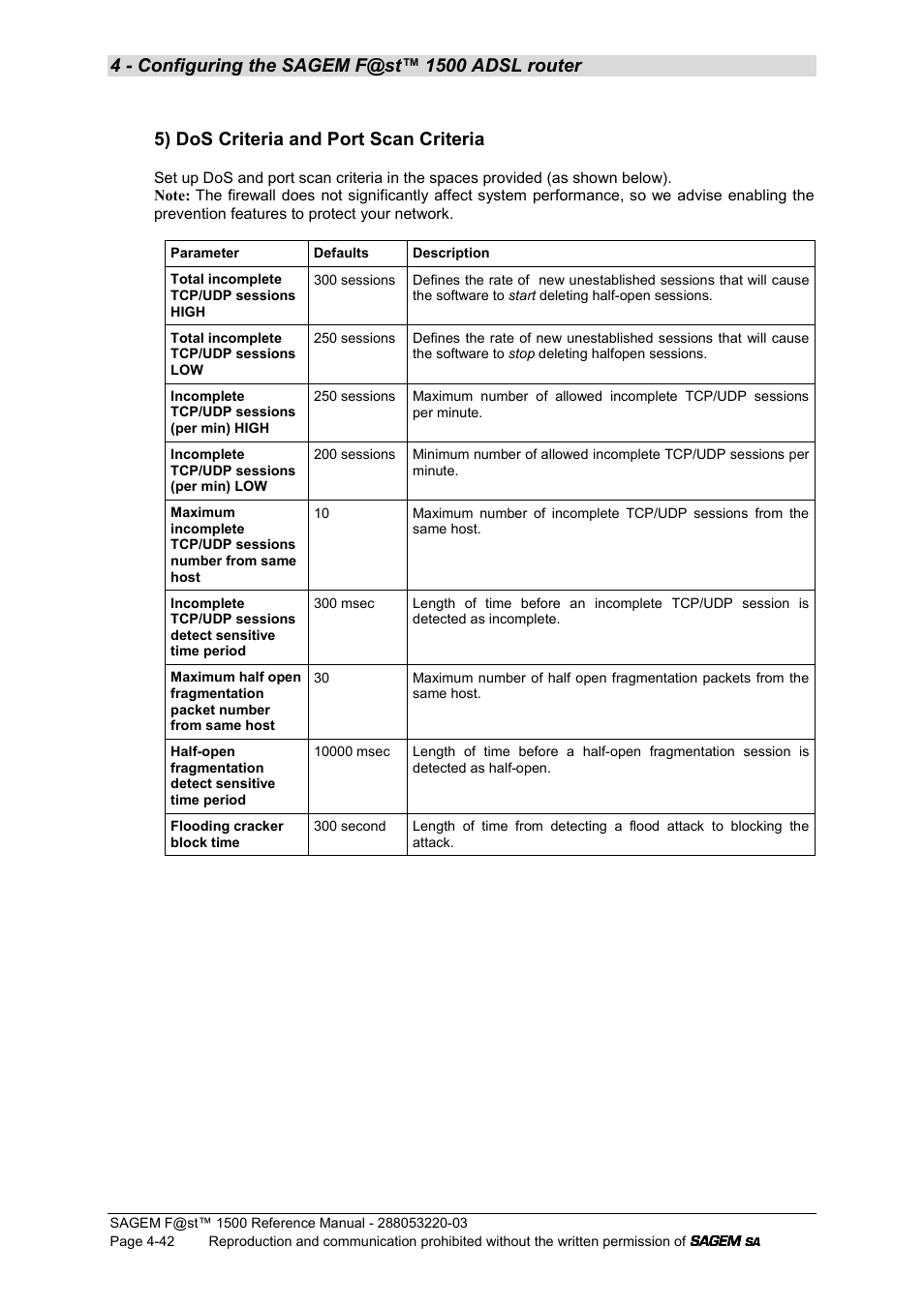 5) dos criteria and port scan criteria | Sagem F@ST 1500WG User Manual | Page 88 / 134