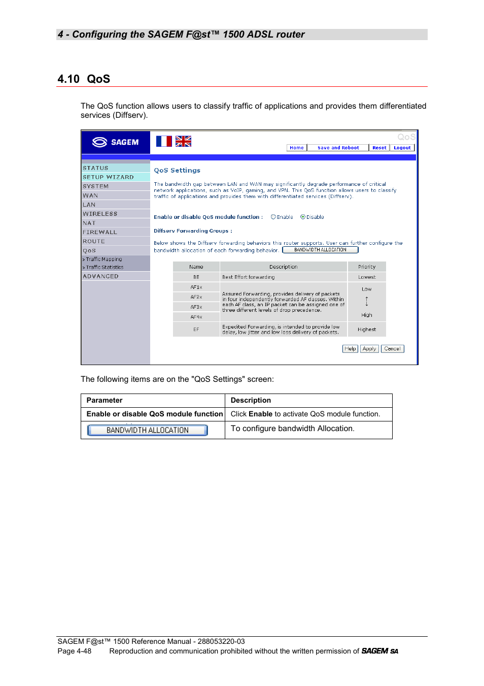 10 qos | Sagem F@ST 1500WG User Manual | Page 94 / 134