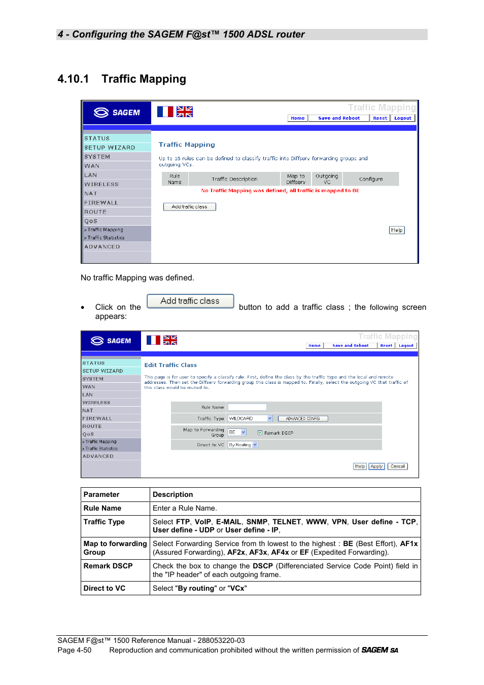 1 traffic mapping | Sagem F@ST 1500WG User Manual | Page 96 / 134