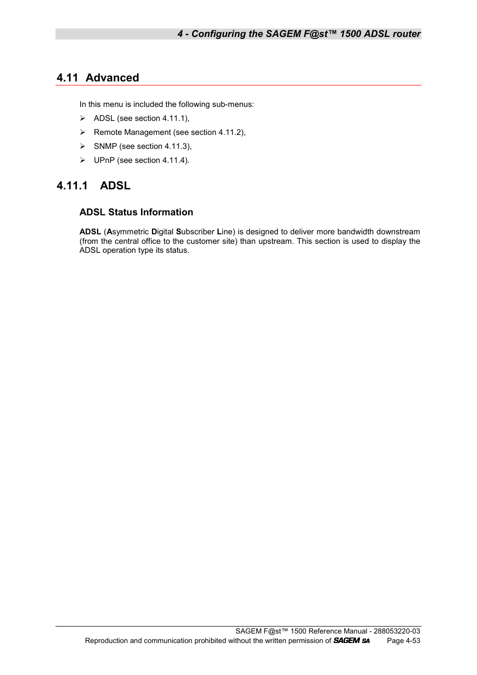 11 advanced, 1 adsl | Sagem F@ST 1500WG User Manual | Page 99 / 134