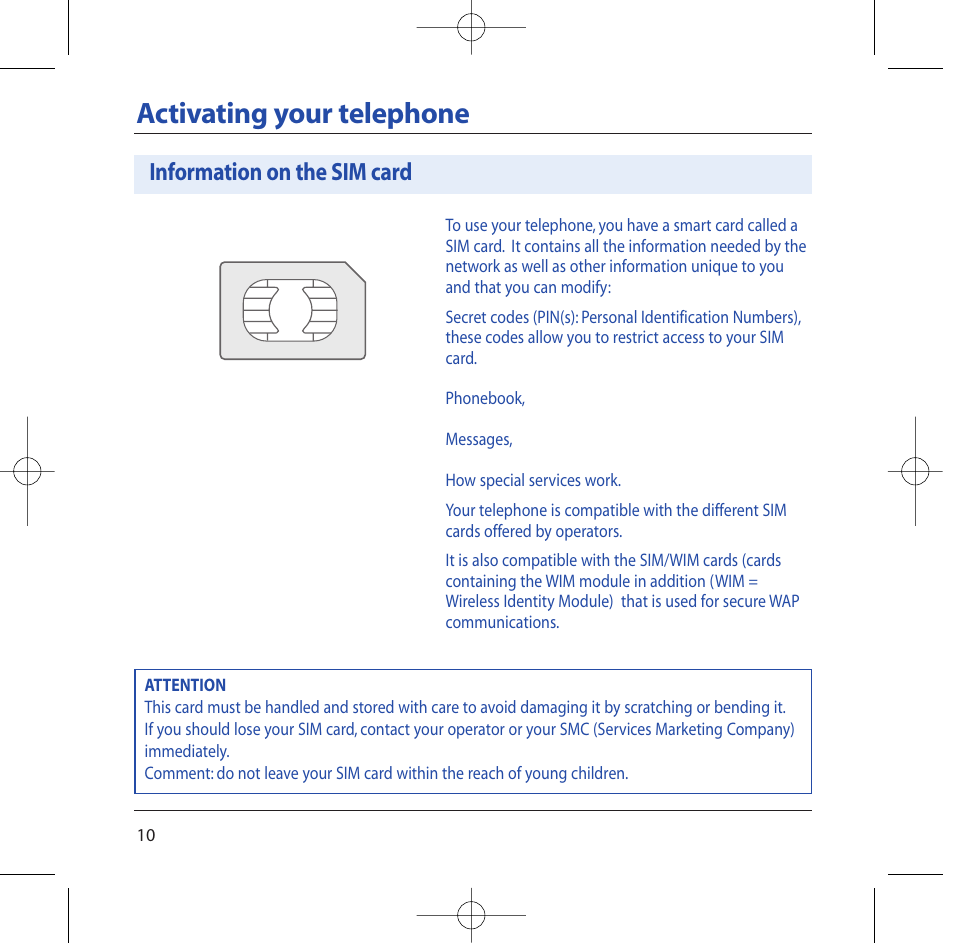 Activating your telephone, Information on the sim card | Sagem M2002 User Manual | Page 11 / 74