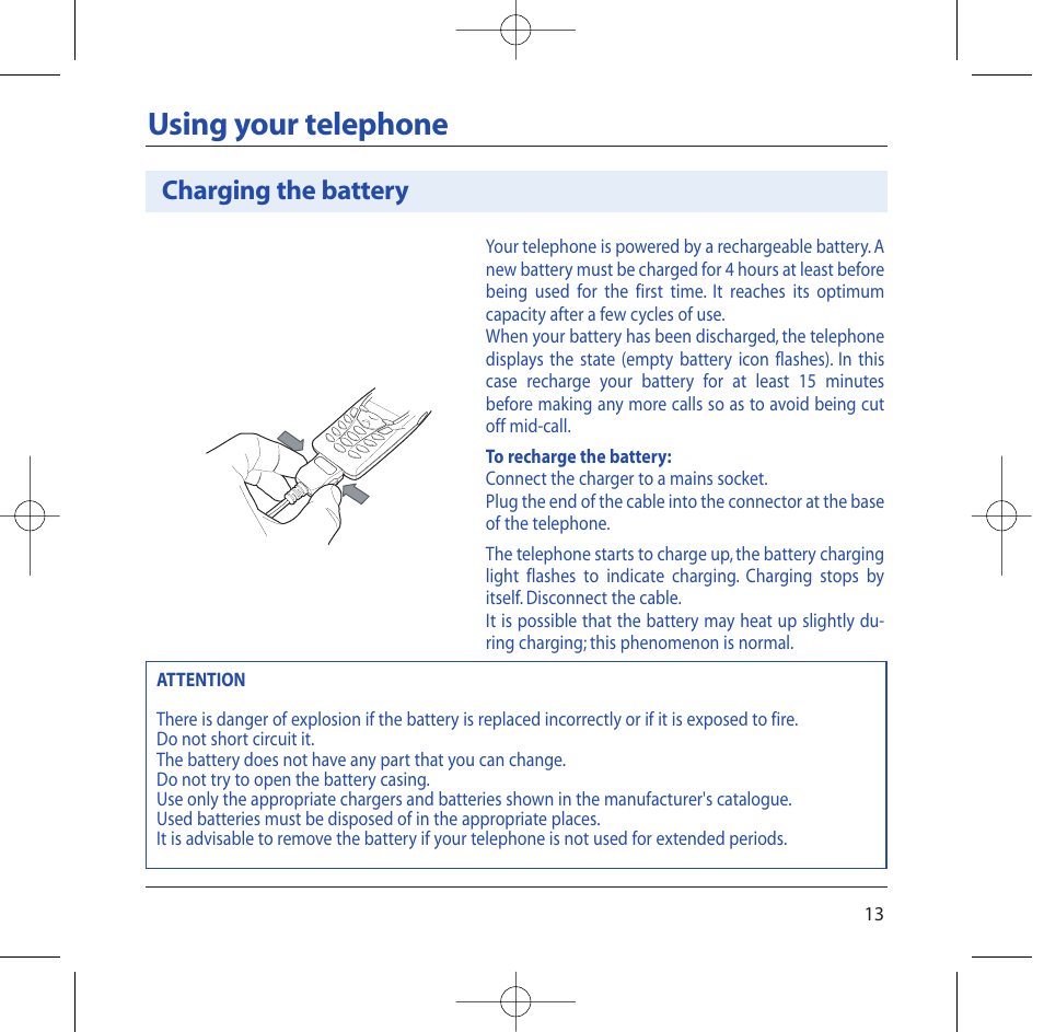 Using your telephone, Charging the battery | Sagem M2002 User Manual | Page 14 / 74