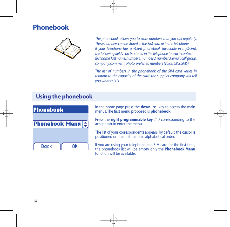 Phonebook, Phonebook menu, Using the phonebook | Sagem M2002 User Manual | Page 15 / 74