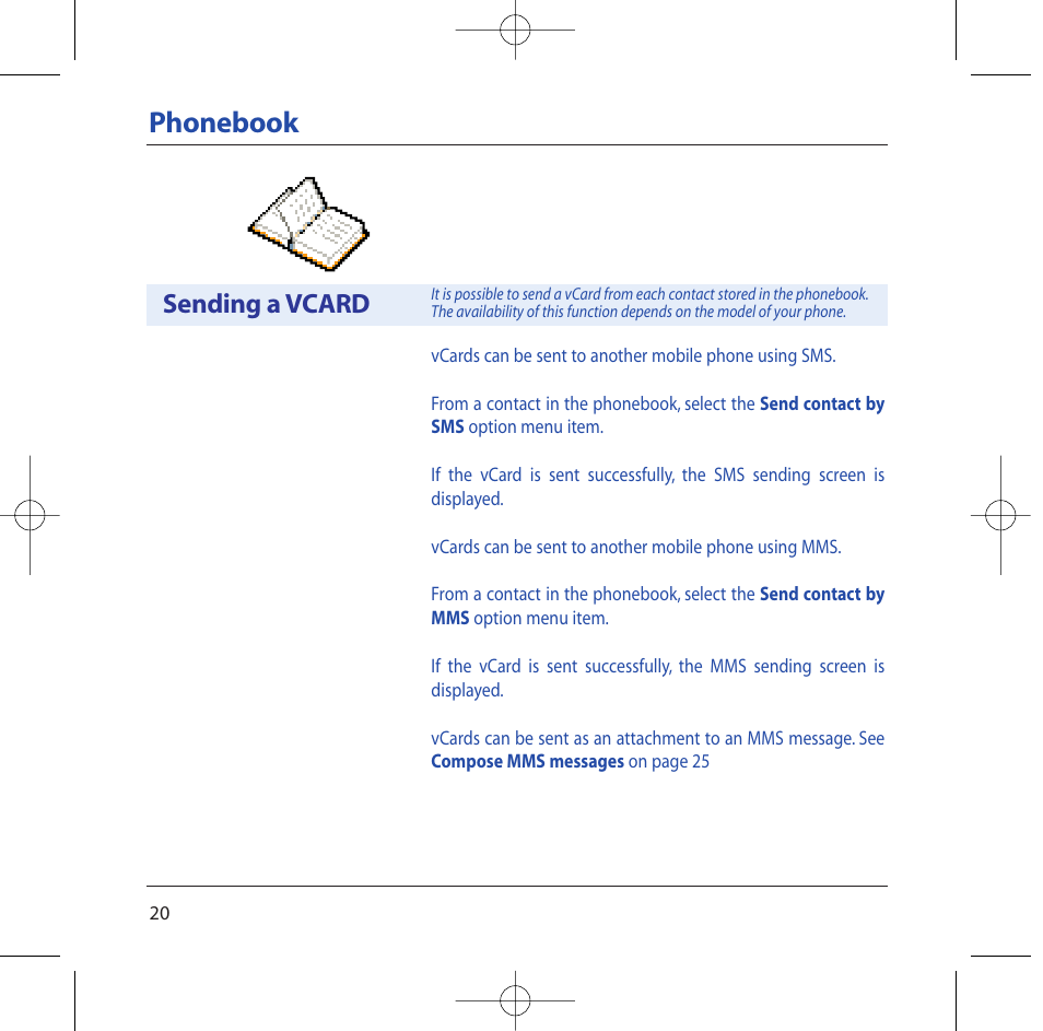 Phonebook, Sending a vcard | Sagem M2002 User Manual | Page 21 / 74