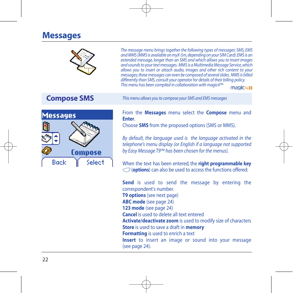 Messages, Compose, Compose sms | Sagem M2002 User Manual | Page 23 / 74