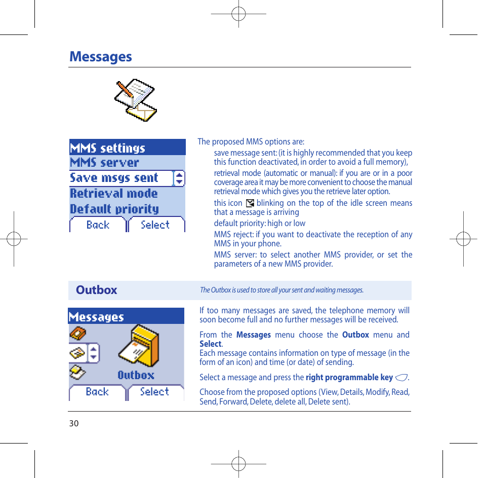 Messages, Mms settings, Outbox | Sagem M2002 User Manual | Page 31 / 74