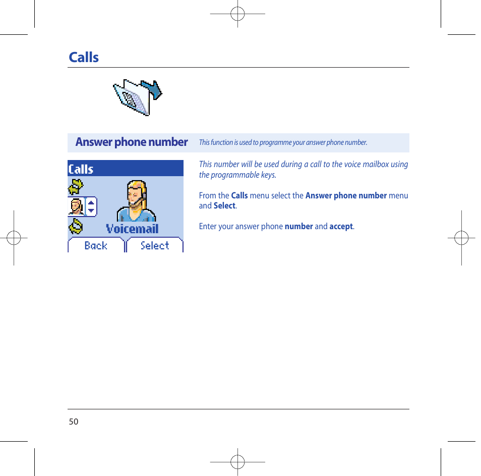 Calls, Voicemail, Answer phone number | Sagem M2002 User Manual | Page 51 / 74