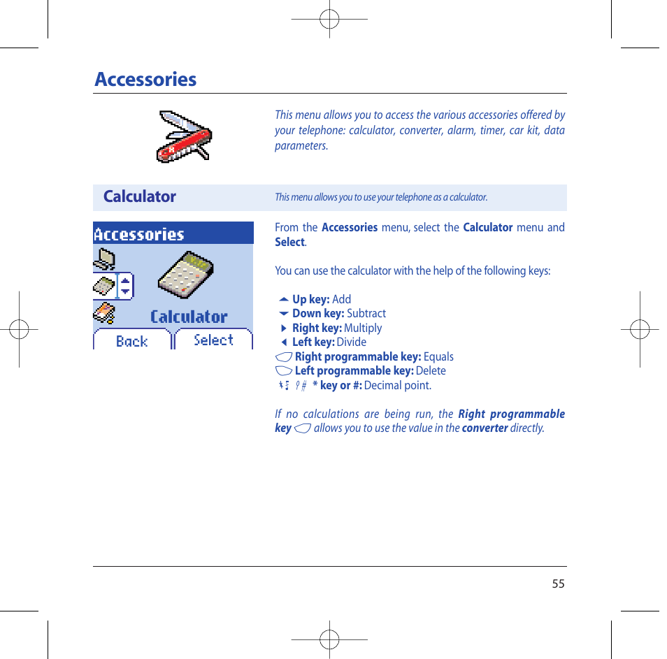 Accessories, Calculator | Sagem M2002 User Manual | Page 56 / 74