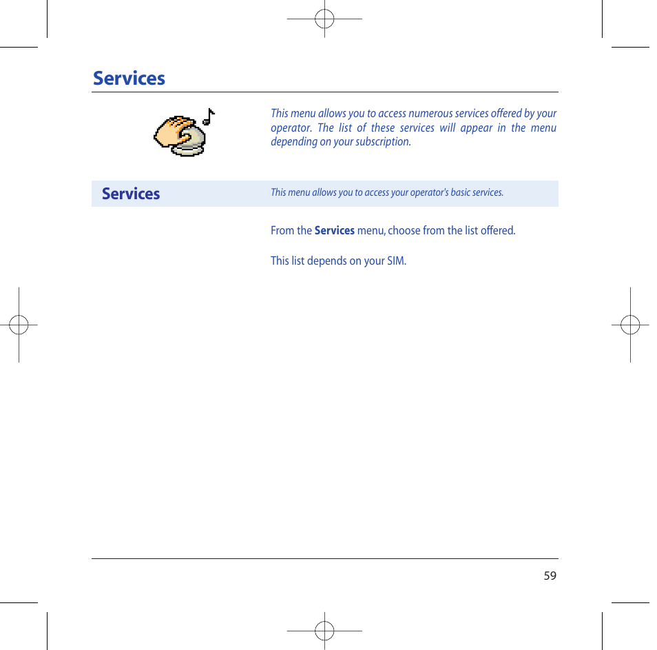 Services | Sagem M2002 User Manual | Page 60 / 74