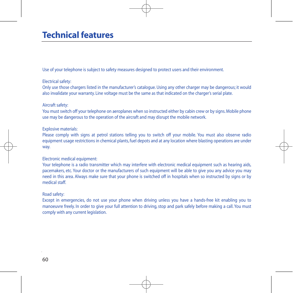 Technical features | Sagem M2002 User Manual | Page 61 / 74