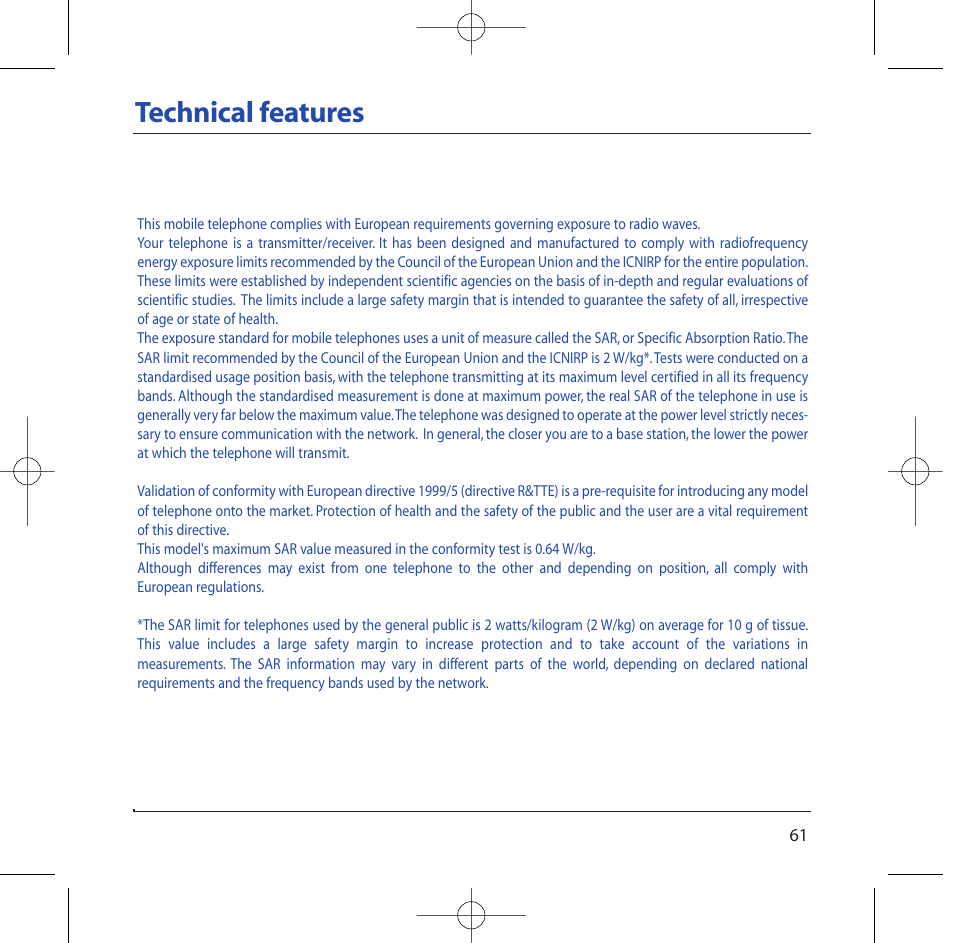 Technical features | Sagem M2002 User Manual | Page 62 / 74