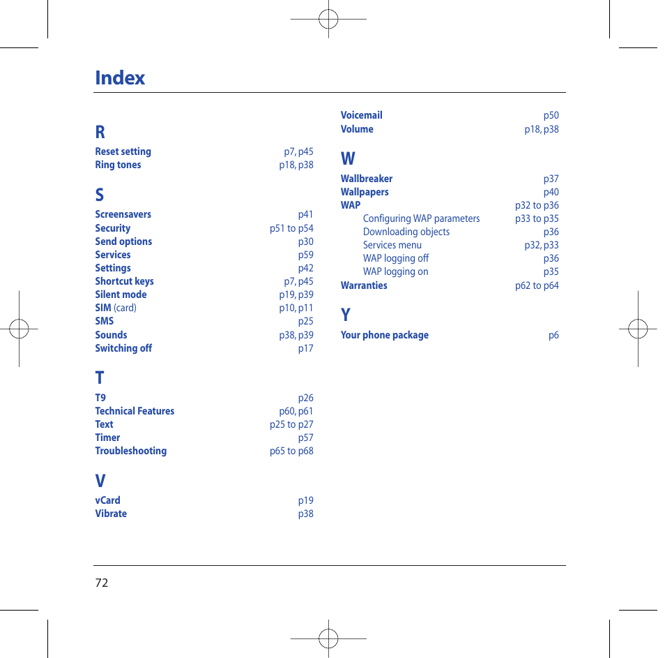 Index | Sagem M2002 User Manual | Page 73 / 74