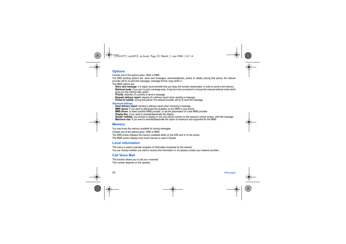 Sagem my405X User Manual | Page 20 / 64