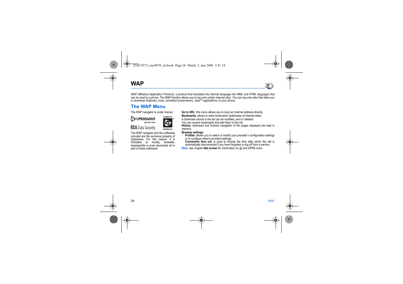 The wap menu | Sagem my405X User Manual | Page 26 / 64