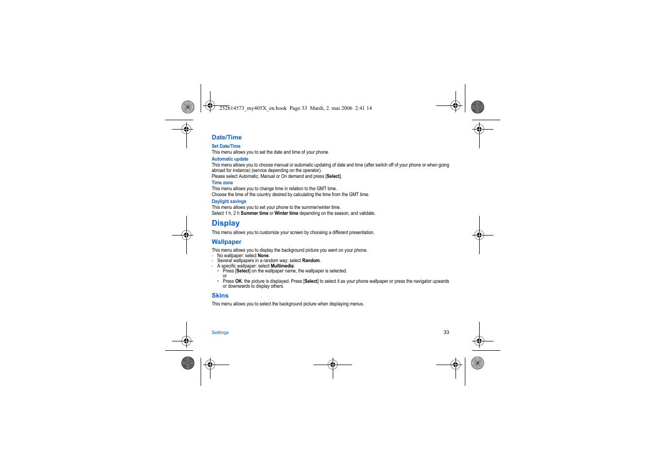 Display | Sagem my405X User Manual | Page 33 / 64