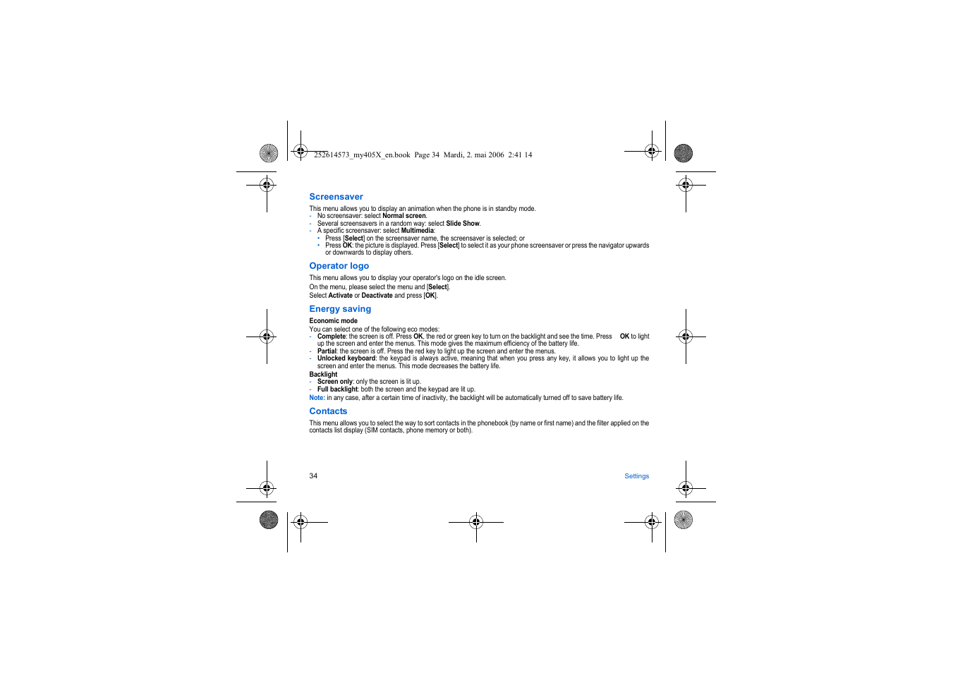 Sagem my405X User Manual | Page 34 / 64