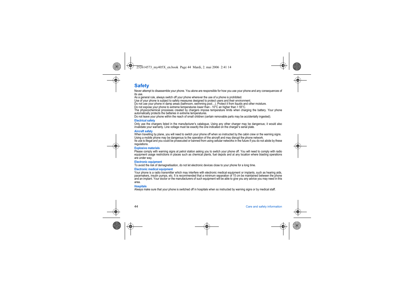 Safety | Sagem my405X User Manual | Page 44 / 64