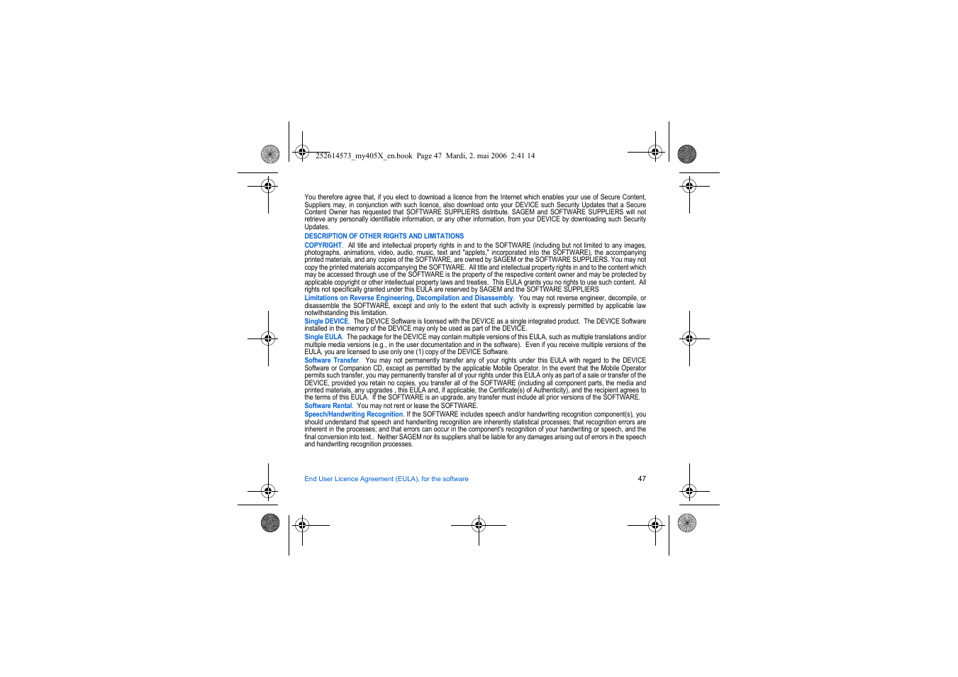 Sagem my405X User Manual | Page 47 / 64